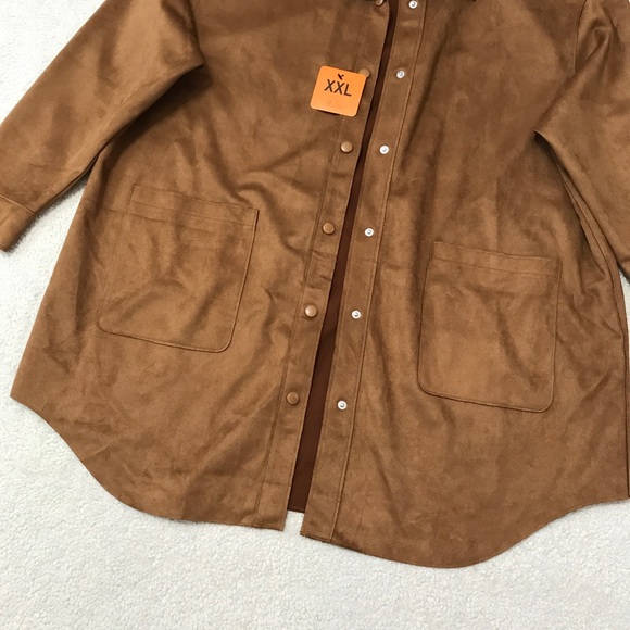 Faux Suede Shacket (Shirt Jacket) Oversized Brown Pit to Pit 27” XXL - Picture 4 of 13